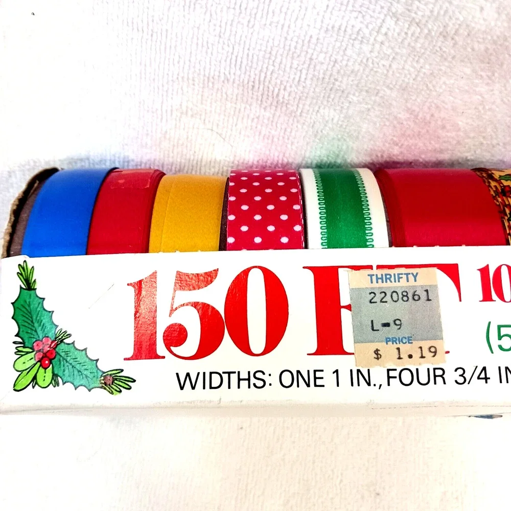 Vintage 1980s Christmas Ribbons 10 Rolls‎ 50 Yards Gift Wrap New in Box!!